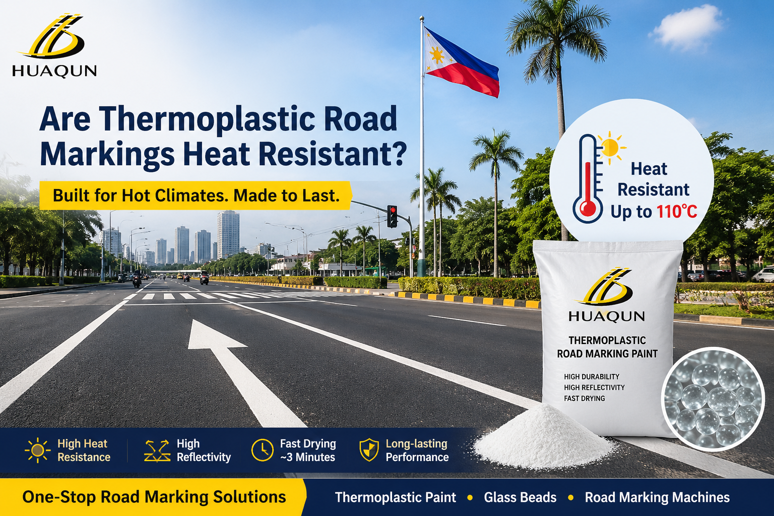 Últimos blogs de la empresa sobre ¿Las marcas viales termoplásticas son resistentes al calor? Las mejores soluciones de señalización vial para carreteras con climas cálidos en Filipinas